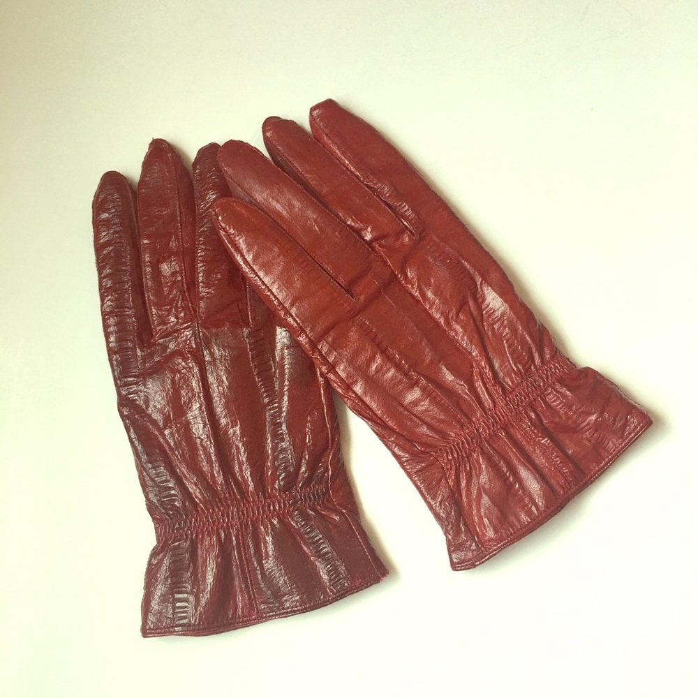 Gloves, burgundy leather, short, medium, warm
